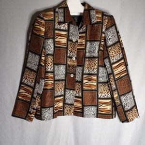 Silkland Jacket 100% Silk Women's 6 Leopard Print Lightweight Retro Classic